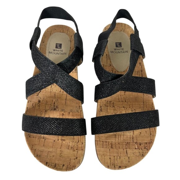 WHITE MOUNTAIN Women's Felix Flat  Sandals  Size 7  NWOB  Black Glitter Sparkle - Picture 1 of 10